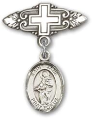 Sterling Silver Baby Badge with St. Jane of Valois Charm and Badge Pin with Cross