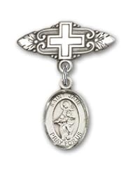 Sterling Silver Baby Badge with St. Jane of Valois Charm and Badge Pin with Cross
