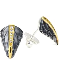 Elizabeth and James "Audubon" White Sapphire and Plated 23K Gold Feather Button Earrings