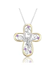 Sterling Silver Two-Tone African Amethyst Cross and Fairy Pendant