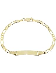 14k Yellow Gold, Classic Figaro Links ID Kids Children Bracelet 6.5mm Wide
