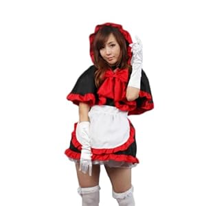 TOMSUIT Red Shawl Apron Maid Cosplay Halloween Costume Dress, M, Red