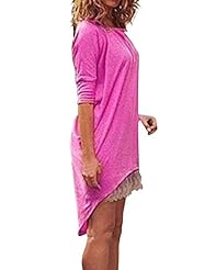 General Print Elbow Length Sleeves Polyester Asymmetric Lace  Dress