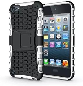 iPod Touch 6 Case,iPod Touch 5 Case,[with Holder] Dual Layer Hybrid Protective Case and Impact Resistant Silicon Hard Case Cover for Apple iPod Touch 5 6th Generation (white)