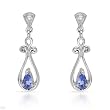 Earrings With Precious Stones - Genuine Diamonds and Tanzanites Crafted in 14K White Gold Length 23mm
