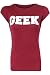 Ladies Geek Print Long Slim Fit Top (SM 8-10, Wine)