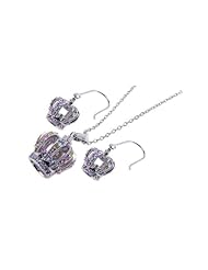 Nickel Free Sterling Silver Pendant & Earring Sets Multi Colored CZ Crown Set