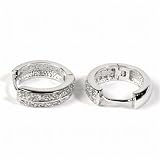 Sterling Silver Huggie Hoop Earrings with Clear CZ - Size: 5mm x 15mm
