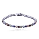 Rhodium Overlay Sterling Silver Multi-Gemstone Tennis Bracelet, 7.25"