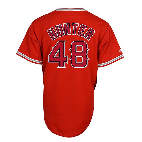 MLB Men's Los Angeles Angels Of Anaheim Torii Hunter Scarlet Alternate Short Sleeve 6 Button Synthetic Replica Baseball Jersey Fall 2011  (Scarlet, Medium)
