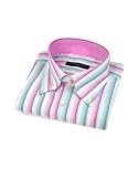 Forzieri Pink and Blue Striped Button Down Cotton Dress Shirt