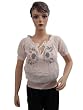 Womens High Fashion White Blouse Floral Embroidered Tunic Top Small Size