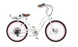 Pedego Step-Through Cruiser White with Pink Rims Tire/Seat Package: Brown Balloon