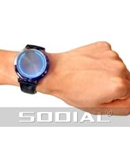 SODIAL(R) Stainless Steel Material Elegant Design Blue Hybrid Touch Screen LED Watch , With 60 Blue LED Lights, High Class Design, Leather Band, Support Touchscreen