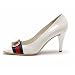 Gucci mystic white patent leather pumps with signature red/blue/red web and bamboo detail