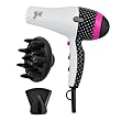 Zoe 4708 Polkadot Professional Hair Dryer with Concentrator and Diffuser, White and Black with Dots
