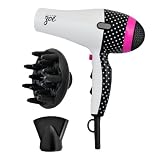 Zoe 4708 Polkadot Professional Hair Dryer with Concentrator and Diffuser, White and Black with Dots