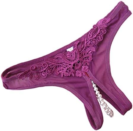 HappyJacky Women's Open Crotch Thong Pearl Bead G-Strings (Purple Beaded)