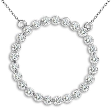 1.0Carat G-H I1 Diamond Round Journey Pendant Necklace Set 14K White Yellow Gold