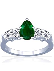 Platinum Pear Cut Emerald Ring With Sidestones
