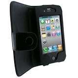 igadgitz Black Genuine Book Style Leather Case Cover Holder for Apple iPhone 4 HD 16gb & 32gb + Screen Protector & Detachable Belt Clip