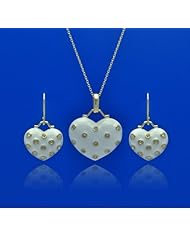 Nickel Free Sterling Silver Pendant & Earring Sets 14K Gold Plated With White Enamel Heart Set