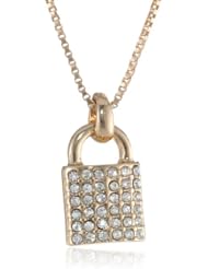 Anne Klein "Throw Away The Key" Gold-Tone and Crystal Pave Pendant Necklace, 19"