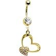 Gold Plated Cz Paved Heart of Heats Belly Ring