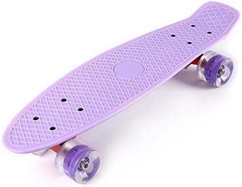HYY@ 22 Inches Skate Board Banana Style Mini Cruiser Long Board Pastel Color Adult Child Fish Skateboard with LED Flashing Wheels , Purple
