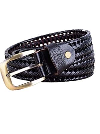 Zhiyuan Retro Leather Woven Men&#39;s Belt, Black: www.bagssaleusa.com Clothing