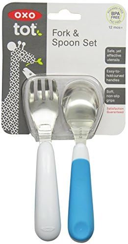 OXO Tot Training Fork and Spoon Set, Aqua x Multipack of 4