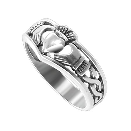 Plain Sterling Silver 4mm Band 7mm Front Claddagh Ring Size 5 - 6 - 7 - 8 - 9