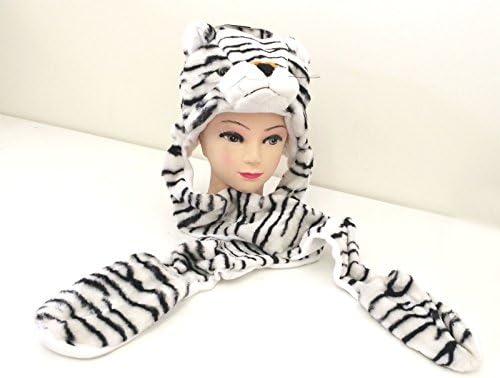 Costume Hood Toy Funny Varied Animal Hats Gloves Scarf 3 in 1 Set (White Tiger)