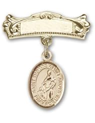 14K Gold Baby Badge with St. Thomas of Villanova Charm and Arched Polished Badge Pin