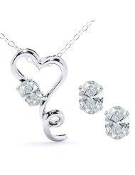 Carlo Bianca White 925 Sterling Silver Pendant Earrings Set Made With Swarovski Zirconia
