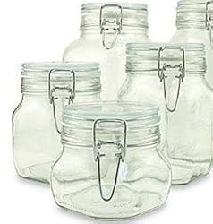 Set of 4 (Four) Bormioli Rocco Fido Glass Canning Jars - 4 Piece - .5, .75, 1 and 1.5 Liters