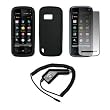 Solid Black Silicone Gel Skin Cover Case + Screen Protector + Rapid Car Charger for Nokia XpressMusic 5800