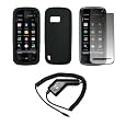 Solid Black Silicone Gel Skin Cover Case + Screen Protector + Rapid Car Charger for Nokia XpressMusic 5800