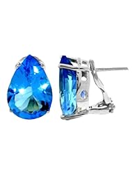 14k White Gold 10ct Blue Topaz Omega Clip Earrings