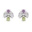 Earrings With 1.30ctw Precious Stones - Genuine Amethysts, Diamonds and Peridots Beautifully Designed in 925 Sterling silver. Total item weight 7.0g Length 15.5mm