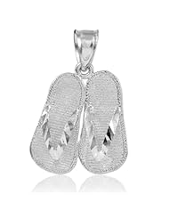 10k White Gold 3D Flip Flops Summer Charm Diamond Cut Sandal Pendant