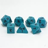 Precision Opaque 7 Piece Dice Set, Blue with numbers, hand inked