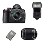 Nikon D5000 12.3MP DX Digital SLR Camera with 2.7 inch Vari-angle LCD, 18-55mm f/3.5-5.6G VR Lens, 55-200mm f4-5.6G ED AF-S DX Nikkor Zoom Lens, SB-600 Speedlight Flash, En-EL9a Li-Ion Battery, and Nikon School DVD