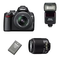 Nikon D5000 12.3MP DX Digital SLR Camera with 2.7 inch Vari-angle LCD, 18-55mm f/3.5-5.6G VR Lens, 55-200mm f4-5.6G ED AF-S DX Nikkor Zoom Lens, SB-600 Speedlight Flash, En-EL9a Li-Ion Battery, and Nikon School DVD