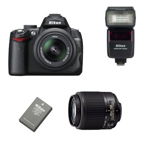 Nikon D5000 12.3MP DX Digital SLR Camera with 2.7 inch Vari-angle LCD, 18-55mm f/3.5-5.6G VR Lens, 55-200mm f4-5.6G ED AF-S DX Nikkor Zoom Lens, SB-600 Speedlight Flash, En-EL9a Li-Ion Battery, and Nikon School DVD