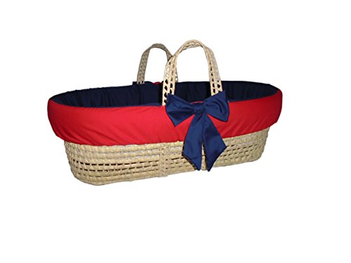 Baby Doll Bedding Reversible Moses Basket Bedding Set, Navy/Red