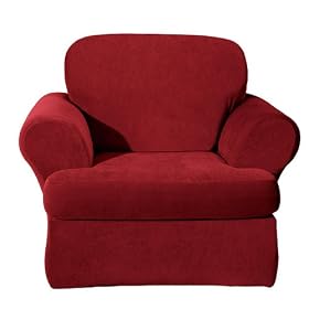 Stretch Pique T-Cushion 2-pc. Chair Slipcover - Garnet