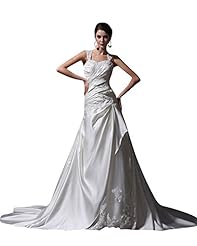 A-line Satin Lace Open-Back Applique Floor Length Sweetheart Dropped   Waistline  Dress with a Brush/Sweep Train 