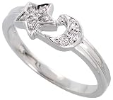 14k White Gold Moon & Star Ring 1/4 (7mm) wide, w/ 0.10 Carat Round Brilliant Diamonds