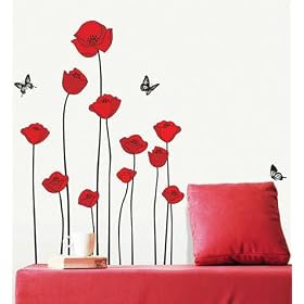 Fixpix, DS 08218, Coquelicots Stickers muraux , Art Mural Autocollant D�coration / Wall Tatouages   / Transferts mur / mur Tatouage / tattoo murale